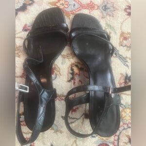 Vintage Ralph Lauren Black Alligator Strappy Sandals kitten heel